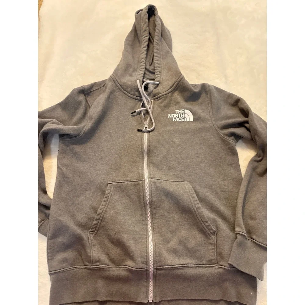 The North Face Mens Gray Full Zip Hoodie Fleece Sweatshirt Size Small Logo